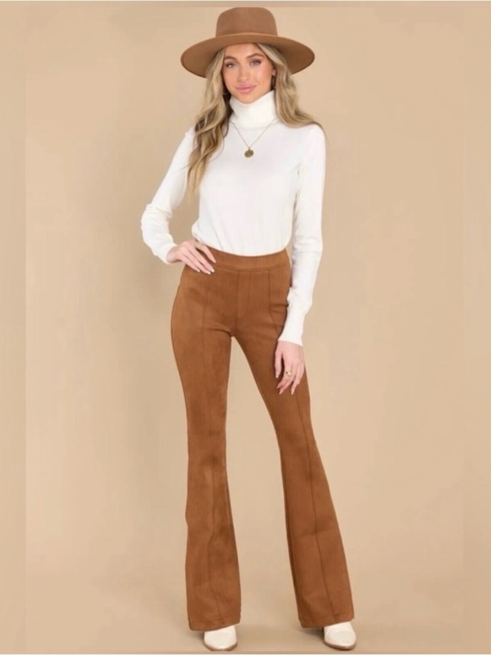 SPANX High-Rise Suede-Look Flare Pants in Chestnut Brown Medium